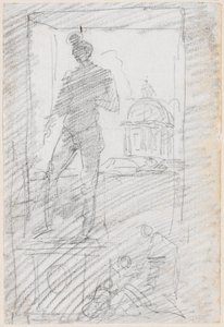 Statua di un nudo davanti a una finestra da Hubert Robert