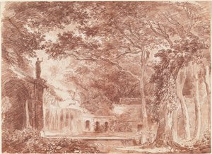La fontana ovale nei giardini della Villa d