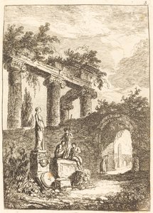 La statua davanti alle rovine da Hubert Robert