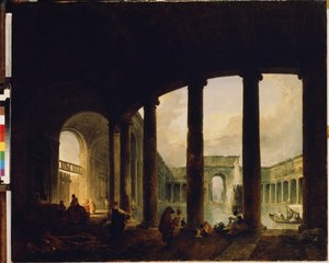 Piscina circondata da un colonnato (Villa Giulia?) da Hubert Robert