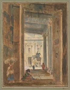 Veduta del Campidoglio con la statua di Marco Aurelio da Hubert Robert