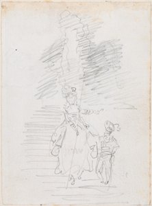 Donna e figura maschile più piccola sulla grande scalinata [recto] da Hubert Robert