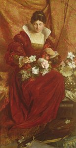 Una signora che sistema i fiori da Hubert von Herkomer