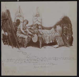 Scena di un letto di morte con bambini e figure allegoriche tra cui un artista con cavalletto da Hubert von Herkomer