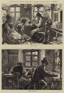Schizzi di costruttori di strumenti musicali a Mittenwald, Germania da Hubert von Herkomer