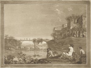 Paesaggio con ninfe che fanno il bagno da Hubertus van Hove