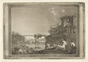 Paesaggio con ninfe che fanno il bagno da Hubertus van Hove