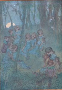 E ogni notte le fate del prato, guardate che cantate, illustrazione da Le allegre comari di Windsor, 1910 da Hugh Thomson