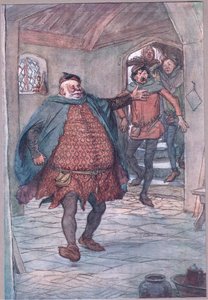 Entrano Falstaff, pistola, Nym e Bardolph (illustrazione da Le allegre comari di Windsor, 1910) da Hugh Thomson