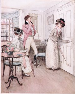 Miss Henrietta e Miss Fanny, incoraggiate da questa simpatia, si avvicinano alla porta della camera da letto interessante da Hugh Thomson