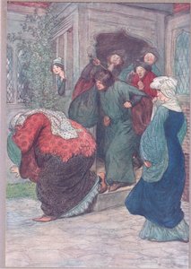 Fuori dalla mia porta, strega, illustrazione da Le allegre comari di Windsor, 1910 da Hugh Thomson