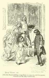 La Piccola Beatrix che Invita il Giovane Henry a Venire, con i Suoi Genitori, Visconte e Mia Signora Castlewood da Hugh Thomson