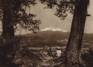 Messico: Amecameca con Iztaccihuatl (foto b/n) da Hugo Brehme