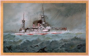 S.M.S. Linienschiff Brandenburg (stemma aquila rossa su scudo bianco, S.M.S. Wörth = aquila imperiale nera su scudo dorato) da Hugo Graf
