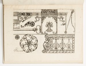 Piatto 5, da Diverses pièces de serruriers (Vari disegni per fabbri) da Hugues Brisville