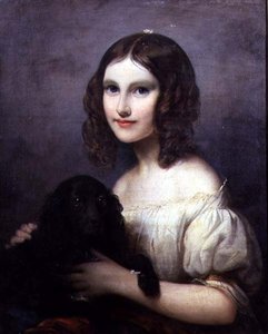 Ritratto di una giovane ragazza con il suo cane da Hugues Merle