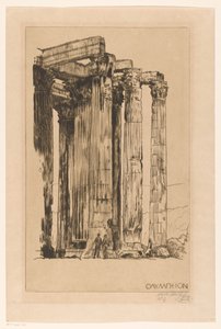 Olympieion con due uomini davanti a una colonna da Huib Luns (signed by artist)
