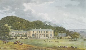 Fronte sud con prospettiva del fronte ovest, dal Red Book per Antony House da Humphry Repton
