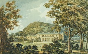 La facciata sud con la facciata est in prospettiva, dal Red Book per Antony House, c.1812 da Humphry Repton