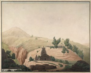 Il villaggio di Barhaiti con un tempio in primo piano da Hyder Jung Hearsey