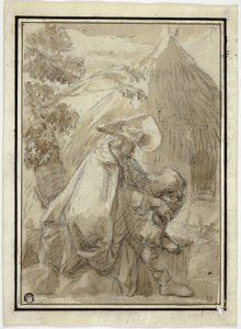 Uomo seduto con mantello di Thatched Hut da III Follower of Herman Saftleven