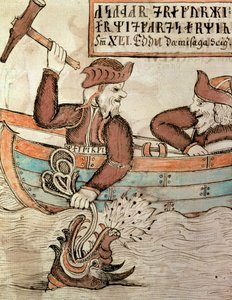 Thor che pesca il serpente di Midgard dalla barca del gigante Hymir da Icelandic School