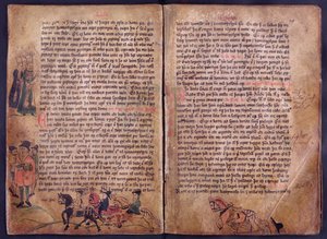 Due pagine illustrate da una copia della collezione di leggi originale del XIII secolo Jonsbok da Icelandic School