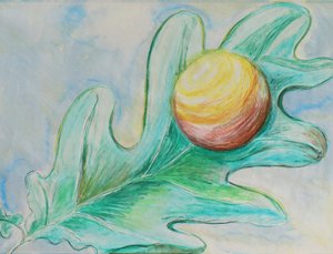 Sfera dorata su foglia di quercia da Ida Publishing