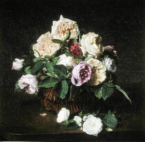 Rose in un cesto su un tavolo da Ignace Henri Jean Fantin Latour