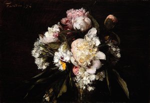 Peonie, garofani bianchi e rose, 1874 da Ignace Henri Jean Fantin Latour
