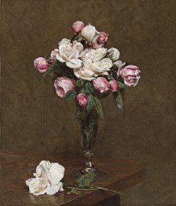 Rose rosa e bianche in un flûte di champagne da Ignace Henri Jean Fantin Latour