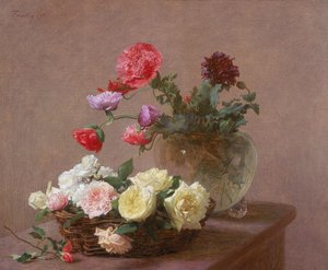Papaveri in un vaso di cristallo, o Cesto di rose, 1890 da Ignace Henri Jean Fantin Latour