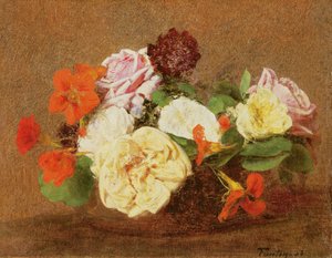 Rose e nasturzi in un vaso, 1883