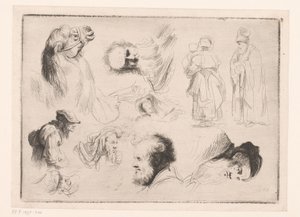 Composizione con teste di diversi uomini, un cammello e due figure in piedi da Ignace Joseph de Claussin (attributed to)