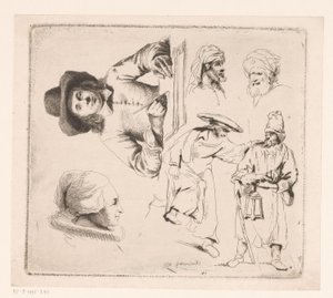 Composizione con uomo che scrive, testa di donna e quattro figure maschili da Ignace Joseph de Claussin