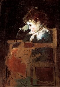 Un bambino pigro su una sedia