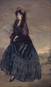 Donna con mantiglia, fiori e ventaglio