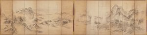 Vedute di montagna, retro di uno schermo a sei pannelli, Periodo Edo, 1856-58 da Ikeda Koson