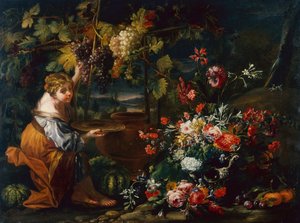Giovane ragazza che raccoglie uva da Il and Brueghel Abraham Borgognone