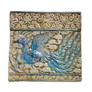 Piastrella con fenice, da Kashan, Iran, periodo ilkhanide, inizio XIV secolo