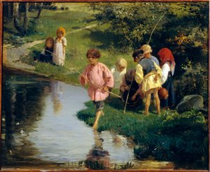 Bambini che pescano da Illarion Mikhailovich Pryanishnikov