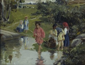 Bambini che pescano, 1882 da Illarion Mikhailovich Pryanishnikov