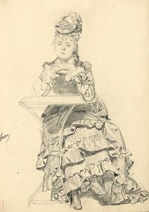 Donna seduta a un tavolo del caffè, c. 1872-1875 da Ilya Efimovich Repin