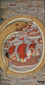 Un serpente mostruoso che divora la flotta reale, c.1670-1690 da Indian School