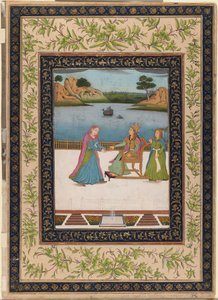 Una donna viene servita frutta su una terrazza, c.1770 da Indian School