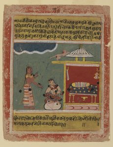 Le parole di una domestica a Radha, pagina da una serie datata Rasikapriya, da Malwa, 1634