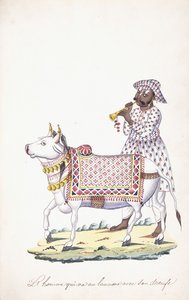 Un uomo con il suo bue, c. 1825 da Indian School