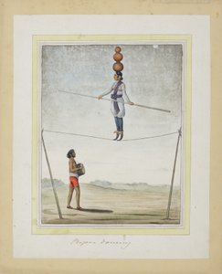 Acrobata su una fune, tamburino sotto, c.1820 da Indian School