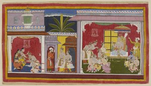 Nella sala del trono ad Ayodhya, il re Dasaratha è seduto con i suoi quattro figli, il suo ministro Sumantra e il suo sacerdote capo Vasistha. Yudhajit, fratello della regina Kaikeyi e zio materno di Bharata, è venuto a prendere Bharata per visitare