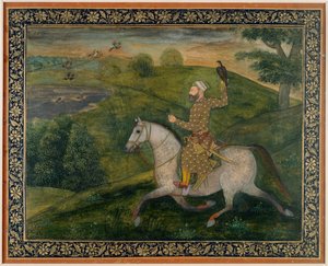 Alivardi Khan va a caccia (gouache su carta) da Indian School